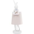 Lampe lapin en polyrésine blanche et abat-jour en lin rose H50