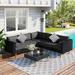 4-Pieces Outdoor Wicker Sofa Set, Patio Furniture with Colorful Pillows, L-Shape Sofa Set Coversation Set for Garden,Backyard