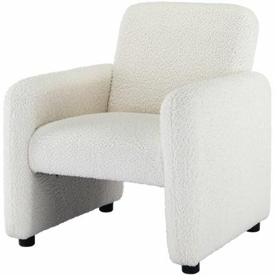 Sessel Teddystoff Ohrensessel mit Armlehnen Loungesessel modern für Wohnzimmer, Weiß Image