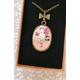 Embroidered Lady Face Necklace With Flowers Gift For Sister Pendant Roses Face Silhouette Lady