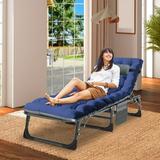 NAIZEA 75 Portable Folding Camping Cot Patio Lounge Chair with Mattress and Pillow 4-Position Adjustable