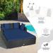 Outdoor Patio Rattan Daybed Cushioned Patio Conversation Set Sofa Furniture Navy