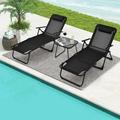 Costway 3pcs Patio Folding Chaise Lounge Chair PVC Tabletop Set Outdoor Portable Beach