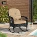 ONLYCTR Outdoor Wicker Rocking Chair All Weather Wicker Rocker Chair with Cushions for Garden Patio Yard Porch Lawn Balcony Backyard (1PC Black Wicker-Khaki)