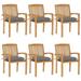 Stacking Patio Chairs with Cushions 6 pcs Solid Teak Wood