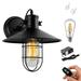 Kiven Battery Operated Wall Lamp Industrial Iron Cage Wall Sconces Dimmable Warm White Wall Lighting Fixtures 1-Light Vintage Wall Mounted Lamp for Living Room Bedroom Hallway E26 Socket