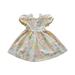 Tosmy Girls Clothes Puff Sleeve Sweetheart Neck Floral Print Ruffled A Line Swing Dress Party Dresses