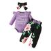 Arvbitana Infant Baby Girls Halloween Sets Letter Print Flutter Long Sleeve Romper and Floral Print Pants with Headband 3Pcs Fall Outfits 0M-18M