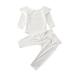 Sunisery Newborn Baby Boy Girl Clothes Outfits Ruffle Solid Color Lotus Leaf Collar Romper Top Bow-Knot Elasticity Pant Sets