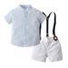 QIPOPIQ Clearance Toddler Boys Clothes Short Sleeve Button-up Boys Shirts Boys Shorts with Suspender Strap Shorts Suit Outfit Set