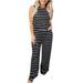 REORIAFEE Jumpsuit for Women Casual Summer Dressy 2023 Round Neck Sleeveless Jumpsuit Stripe Print Sling Rompers for Women Dressy Wedding Sexy Jumpsuit With Pockets Women s Overalls Black M