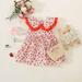 Herrnalise Toddler Baby Girl Summer Dress Flutter Sleeve Crew Neck A Line Floral Print Pullover Beach Dress One Piece Outfits Cotton Short Dresses with bagï¼ˆ1-4Yï¼‰Red