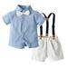 QIPOPIQ Clearance Toddler Boys Clothes Short Sleeve Button-up Boys Shirts Boys Shorts with Suspender Strap Shorts Suit Outfit Set