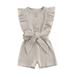 Suanret Toddler Kids Girls Jumpsuit Sleeveless Rib Knit Romper Summer Casual Clothes Bodysuits with Belt Beige 3-4 Years