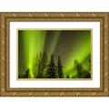 Illg Cathy and Gordon 18x13 Gold Ornate Wood Framed with Double Matting Museum Art Print Titled - USA Alaska Aurora borealis over forest