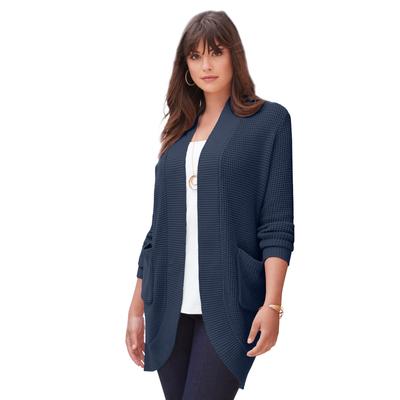 Plus Size Women's Thermal Cardigan by Roaman's in Navy (Size 42/44)