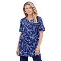 Plus Size Women's Print Notch-Neck Soft Knit Tunic by Roaman's in Navy Graphic Vine (Size 1X) Short Sleeve T-Shirt