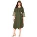 Plus Size Women's Embroidered Acid-Wash Boho Dress by Roaman's in Dark Olive Green (Size 22 W)