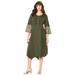 Plus Size Women's Embroidered Acid-Wash Boho Dress by Roaman's in Dark Olive Green (Size 24 W)