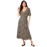 Plus Size Women's Surplice Midi Dress by Roaman's in Black Textured Paisley (Size 34/36)