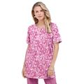 Plus Size Women's Print Notch-Neck Soft Knit Tunic by Roaman's in Orchid Graphic Vine (Size M) Short Sleeve T-Shirt