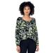 Plus Size Women's Tie Neck Peasant Tunic by ellos in Black Multi Green Floral (Size M)