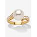 Women's .16 Tcw Round Simulated Pearl Cubic Zirconia Accent Yellow Gold-Plated Ring by PalmBeach Jewelry in Gold (Size 8)