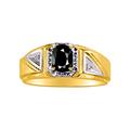 RYLOS Mens Rings Yellow Gold Plated Silver Classic 7X5MM Oval Gemstone & Genuine Sparkling Diamond Ring Onyx October Birthstone Rings For Men, Men's Rings, Silver Rings, Sizes 8,9,10,11,12,13