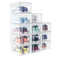 Hrrsaki 12 Pack Shoe Storage Boxes, Shoe Boxes Clear Plastic Stackable, Shoe Organizer Boxes with Front Opening Lids, Bathroom, Fit for Women/Men Size 13(13.7”x9.8”x7.5”) (white)