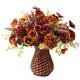 INQCMY Artificial Flowers with Vase,Silk Flower Arrangements,Artificial Rose Bouquets in Handmade Rattan Vase for Home Office Table Kitchen Desktop Dinning Room Decoration (Brown)