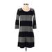 Jessica Simpson Casual Dress - Shift Crew Neck 3/4 Sleeve: Black Stripes Dresses - Women's Size X-Small