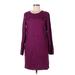 Old Navy Casual Dress - Shift Crew Neck Long sleeves: Purple Print Dresses - Women's Size Medium