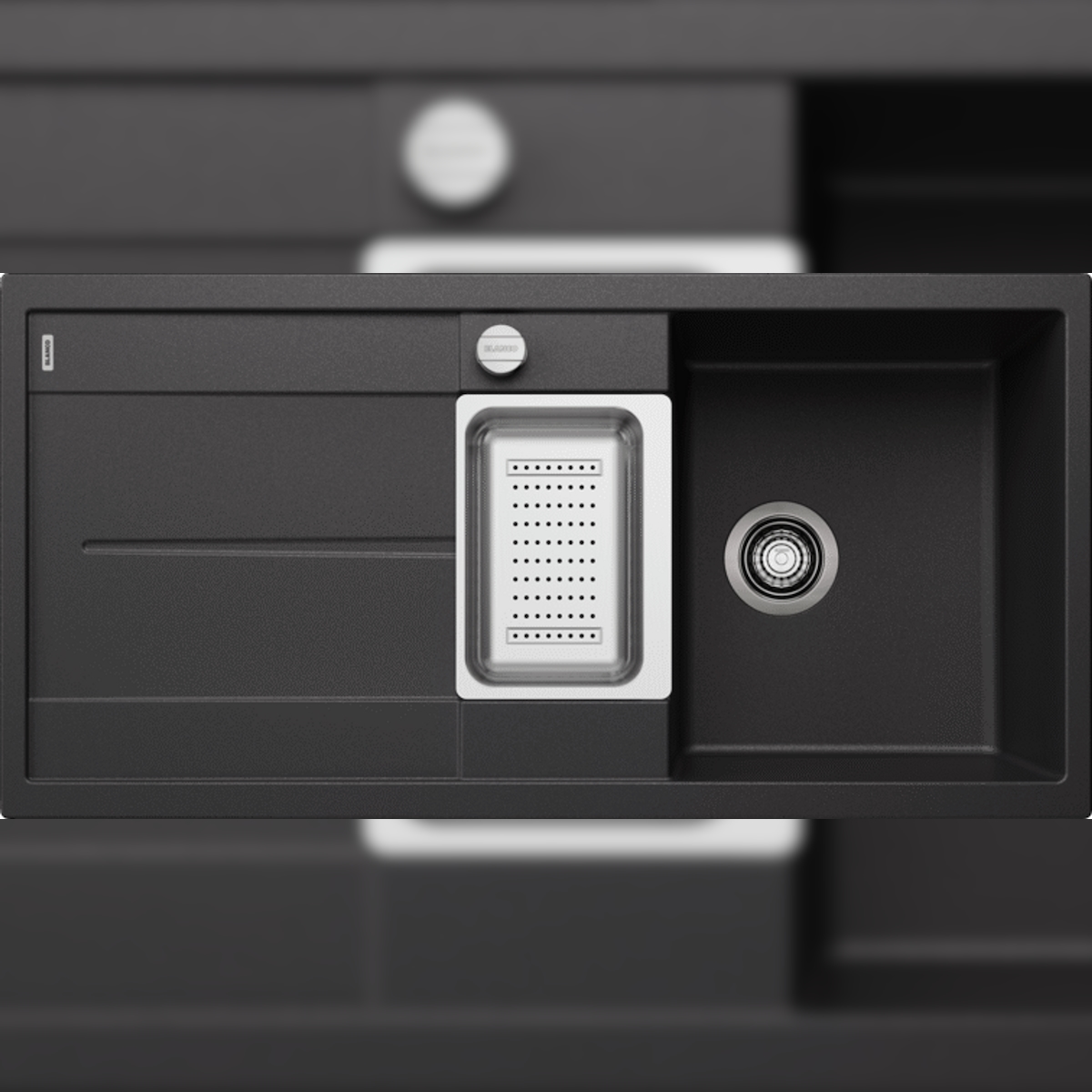 Blanco Silgranit Spülbecken mit Restebecken und Abtropffläche, Metra 6 S, schwarz 1000 x 500 mm Image