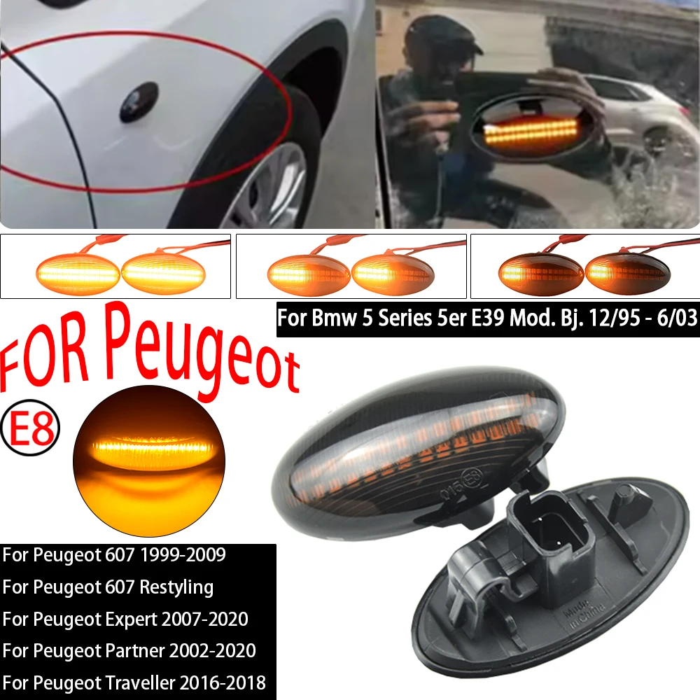 Paire de clignotants dynamiques Led, feu de position latéral pour Peugeot 307 206 407 107 607, clignotant séquentiel pour citroën C1 C2 C3