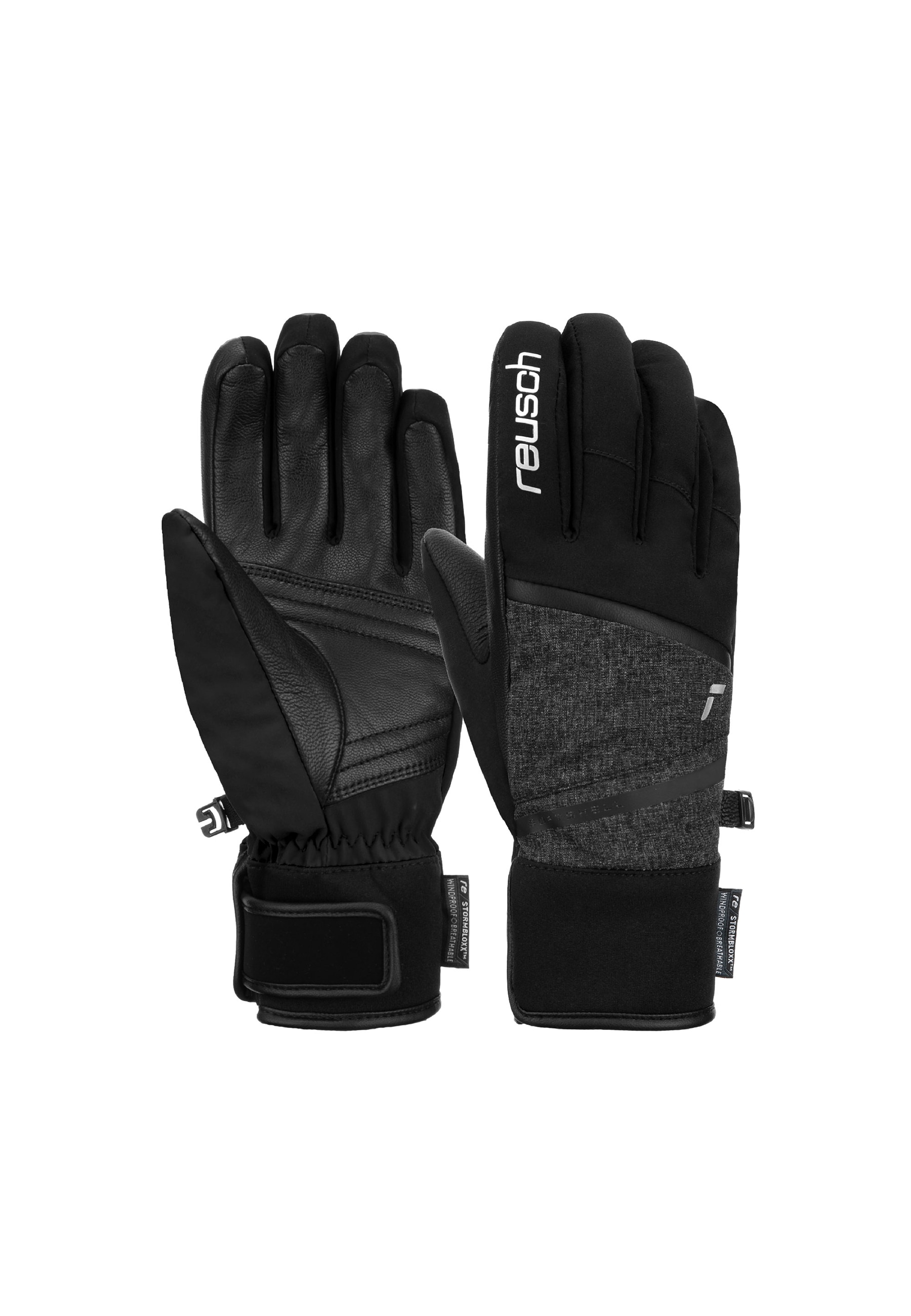 Skihandschuhe REUSCH "Tessa STORMBLOXX™", Damen, Gr. 6, grau (grau, schwarz), 65% Polyester, 30% Ziegenleder, 5% Elasthan, mehrfarbig, Handschuhe, aus wasserdichtem und atmungsaktivem Material Image