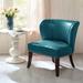 Modern Armless Accent Chair, Upholstered Leather Living Room Chairs, Elegant Seat with Nailhead Trim, Blue