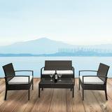 4 Pieces Patio Furniture Set Wicker Outdoor Conversation Set Front Porch Furniture with Cushions Outdoor Furniture Sets for Yard Garden Poolside Off White