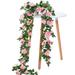 220cm Artificial Fake Rose Garland Vine Hanging Silk Flowers Artificial Flower Garland for Home Hotel Party Garden Wedding Decor(Pink 2pcs)