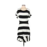 Ann Taylor LOFT Casual Dress Crew Neck Short Sleeve: Black Stripes Dresses - Women's Size 4