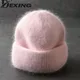 Bonnets en fourrure de lapin doux et chauds pour femmes chapeau moelleux bonnet en tricot pour