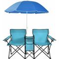 Chaise de Camping Pliante 2 Places avec Parasol, Fauteuil Camping Extérieur avec Poche,