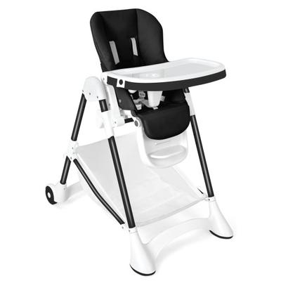 Costway Baby Convertible Folding Adjustable High Chair with Wheel Tray Storage Basket-Black