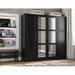 Red Barrel Studio® Cosmo 100% Solid Wood 4-door Wardrobe Armoire w/ Mirrored Doors Wood in Black | 72 H x 74.25 W x 20.75 D in | Wayfair