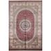 Qum Area Rug Machine Made Floral Red Silk & Polyester Carpet - 6'7" x 9'10"