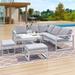 Industrial Style Outdoor Furniture Set, Love Seats, Single Sofa, Table, Benches, Comfortable Cushions