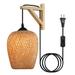 Modern Bamboo Plug in Wall Light Fixture with Switch - Farmhouse Hand Woven Rattan Drop-Shaped Wicker lampshade for Living Room