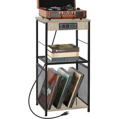 Vinyl Record Storage Table with Power Outlet