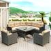 Outdoor Patio Rattan Dining Wicker Sectional Sofa Set with Plywood Table Top, Thick Cushions, Pillows