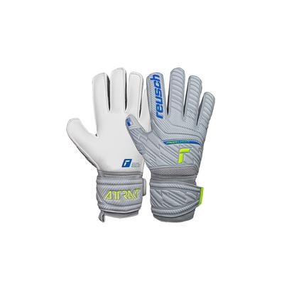 Torwarthandschuhe REUSCH "Attrakt Grip Finger Support" Gr. 11, grau (grau, gelb) Damen Handschuhe Sporthandschuhe