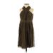 Alice + Olivia Cocktail Dress - A-Line High Neck Sleeveless: Green Print Dresses - Women's Size 0